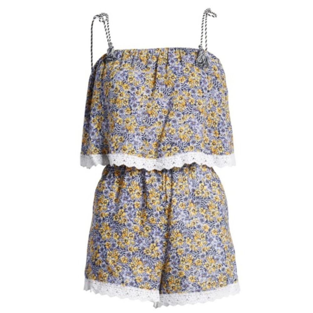 CUPCAKES AND CASHMERE Andria Sleeveless‎ Romper Size M Floral Print Blue Yellow